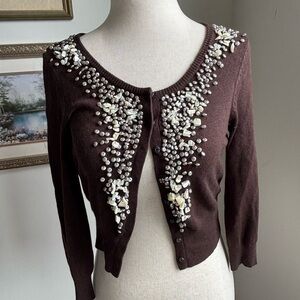 Bebe Brown Cardigan with Intricate Embellishments